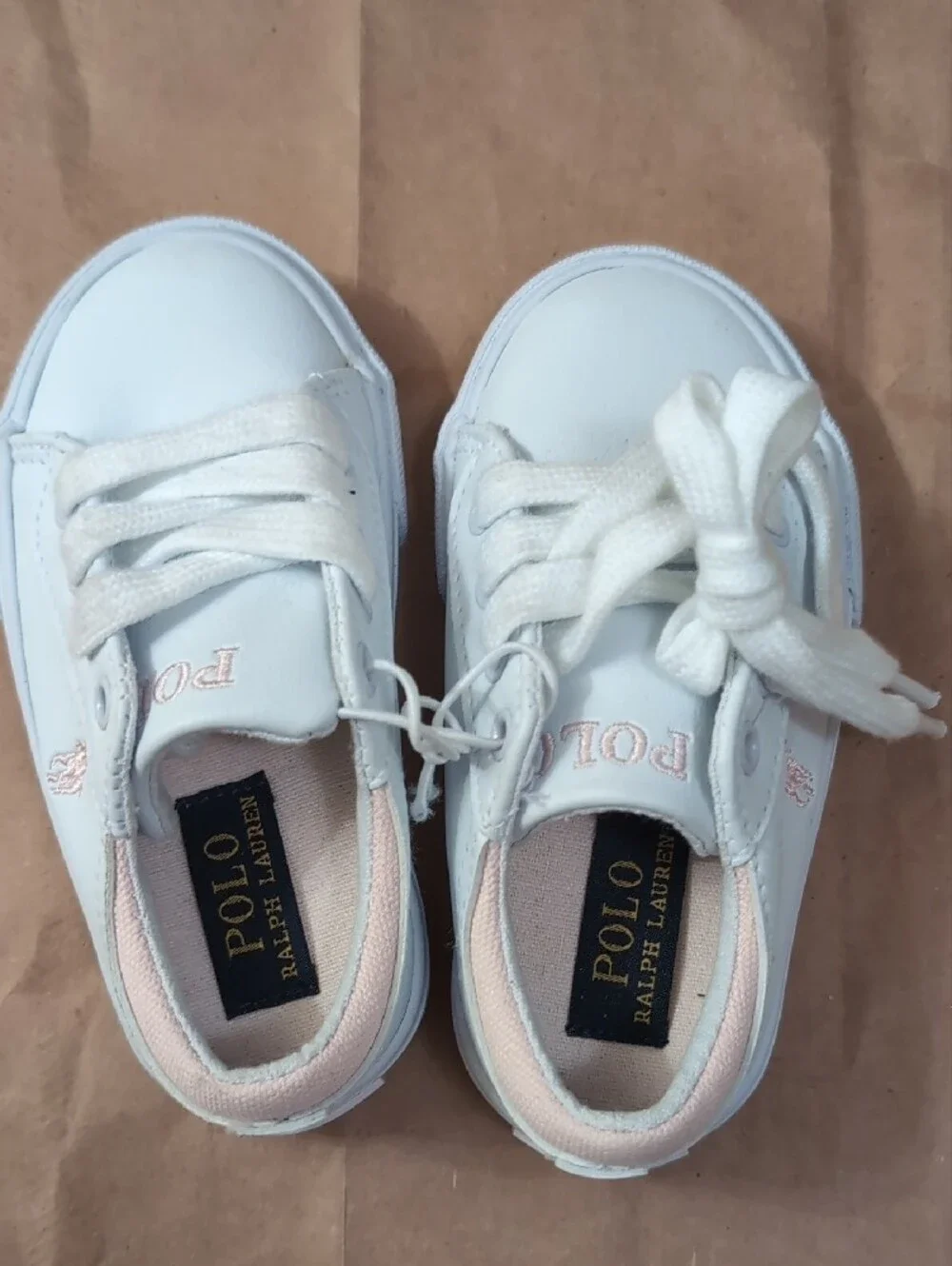 Polo by Ralph Lauren White Sneakers with Light Pink Accents - Kids